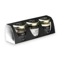 Schwarzes und silbernes Trüffelöl-Set in Glasgefäßen mit goldenen Deckeln aus der Trilogy-Trüffel-Geschenkbox