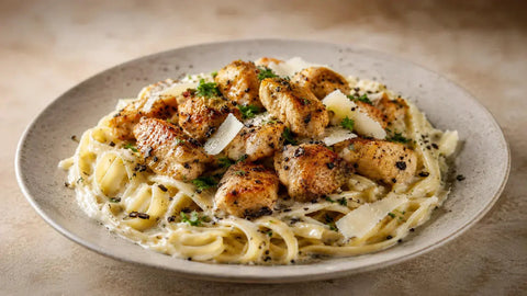 Truffle Butter Chicken Bites with Creamy Parmesan Pasta Terra Ross