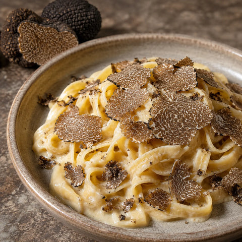 Gefrorener Burgundertrüffel – Tuber uncinatum über cremige Pasta gehobelt